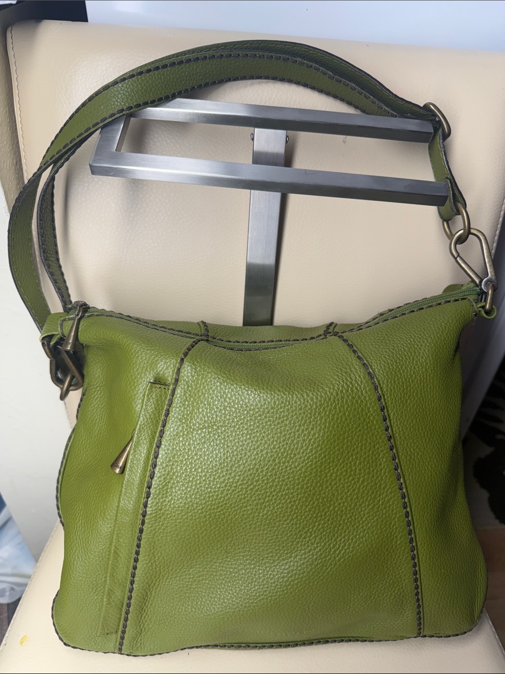 PLINIO VISONA Green Leather Shoulder Bag -